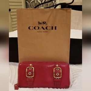 Coach Zoe Double Buckle Red Leather Wallet